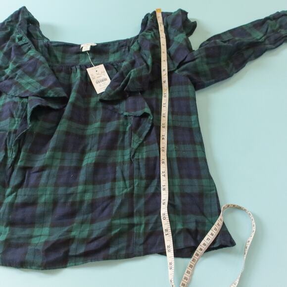 NEW J Crew Plaid Ruffle Shoulder Long Sleeve Peasant Blouse Size Medium - Picture 6 of 9